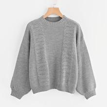 Shein Plus Lantern Sleeve Eyelet Detail Jumper