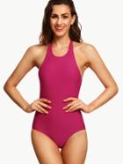 Shein Hot Pink Strappy Neck One-piece Swimwear