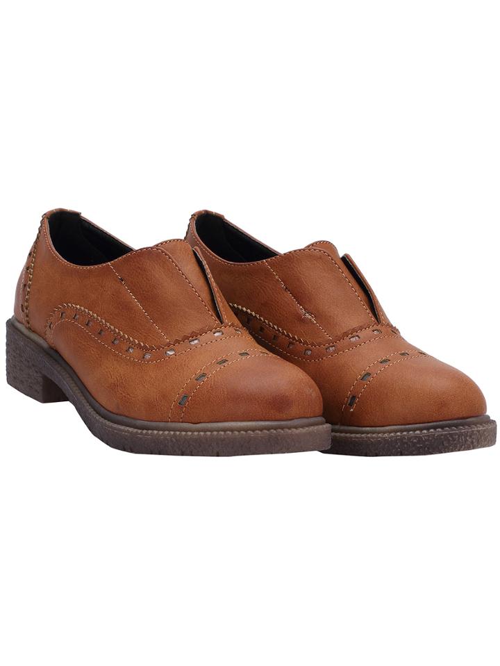 Shein Brown Round Toe Stitch Detail Pierced Flats