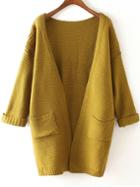 Shein Yellow Long Sleeve Pockets Knit Loose Cardigan