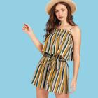 Shein Striped Crop Cami Top & Belted Shorts Co-ord