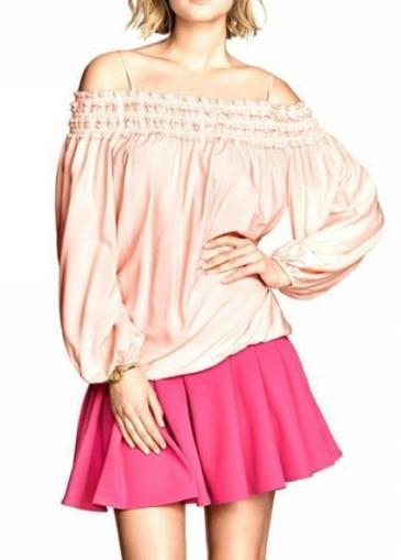 Rosewe Enchanting Lantern Sleeve Off The Shoulder Pink T Shirt