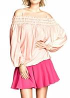 Rosewe Enchanting Lantern Sleeve Off The Shoulder Pink T Shirt