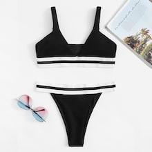 Shein V-plunge Striped Trim Bikini Set