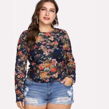 Shein Plus Semi Sheer Floral Lace Blouse