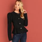 Shein Button Up Peplum Hem Cord Jacket