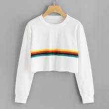 Shein Contrast Striped Raw Hem Crop Sweatshirt