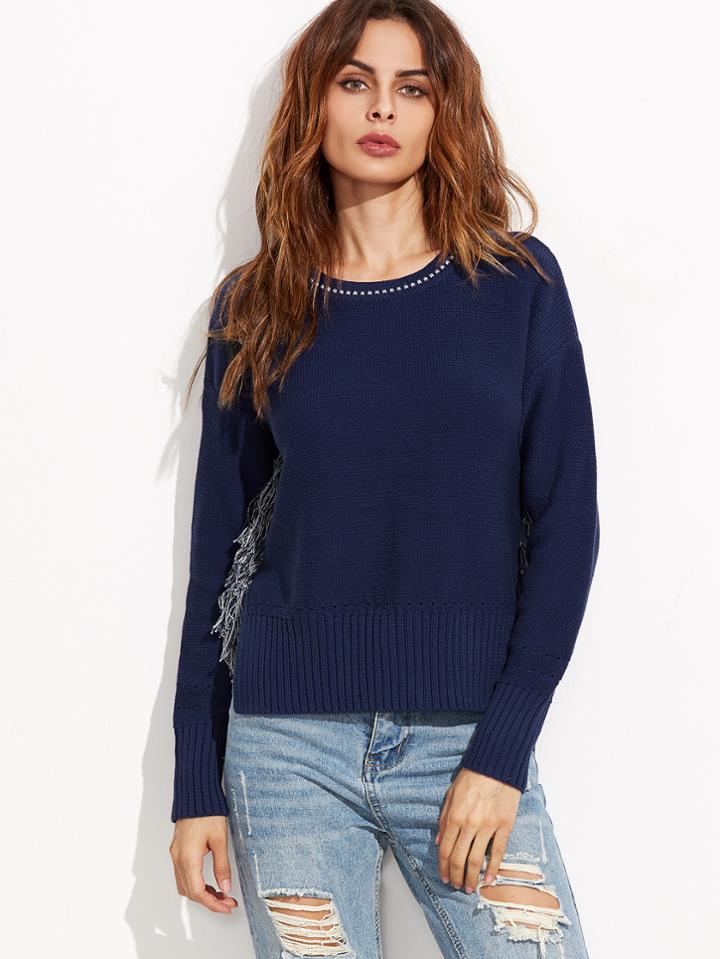 Shein Navy Split Side Dip Hem Sweater
