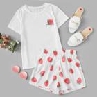 Shein Strawberry Print Tee With Shorts