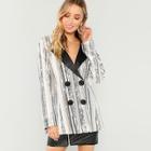 Shein Double Button Striped Sequin Blazer