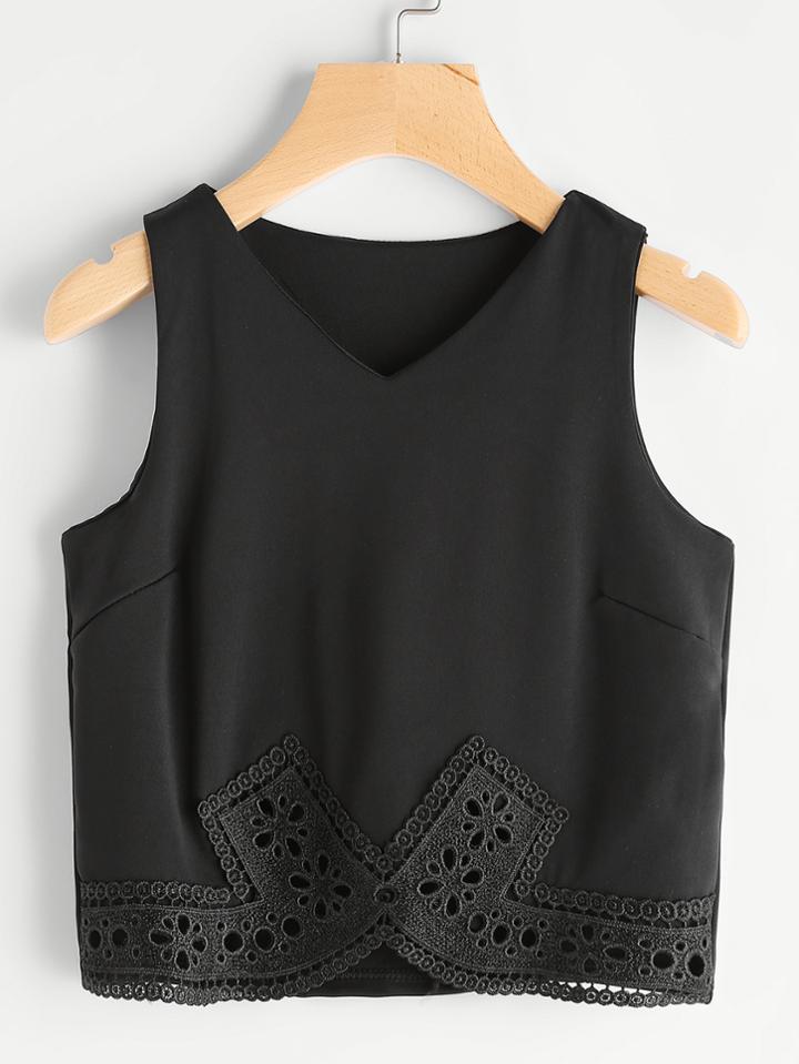 Shein V Neckline Contrast Crochet Hem Tank Top