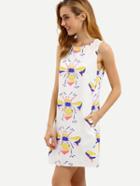 Shein Bee Print In White Sleeveless Shift Dress