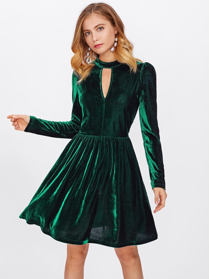 Shein Double Keyhole Velvet Dress