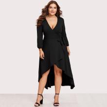 Shein Plus Self Tie Waist Dip Hem Wrap Dress