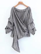 Shein Ruched Sleeve Self Tie Surplice Blouse