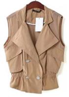 Rosewe Loose Double Breasted Sleeveless Button Closure Khaki Vest