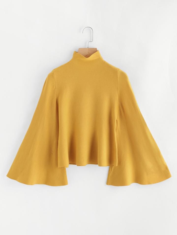 Shein Mock Neck Bell Sleeve Jersey Sweater