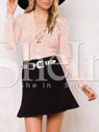 Shein Pink Hollow Out Neck Ribbed T-shirt