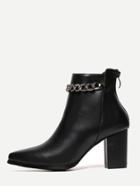 Shein Black Metal Chain Faux Leather Zipper Ankle Boots