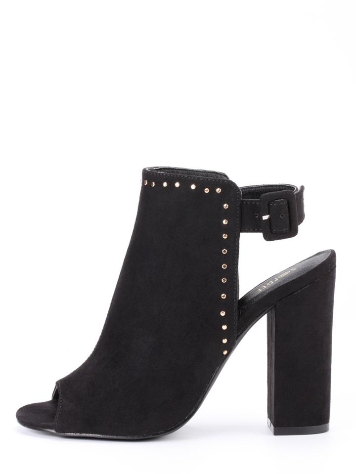 Shein Faux Suede Studded High Vamp Peep Toe Heels - Black