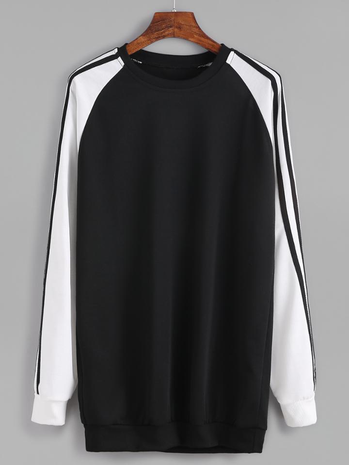 Shein Contrast Raglan Sleeve Striped Trim Sweatshirt