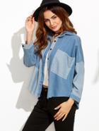 Shein Color Block Drop Shoulder Patch Pocket Denim Coat