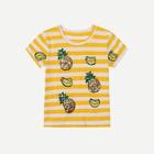 Shein Toddler Girls Contrast Sequin Pineapple Pattern Striped Tee