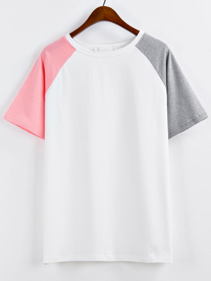 Shein Raglan Sleeve Color-block T-shirt