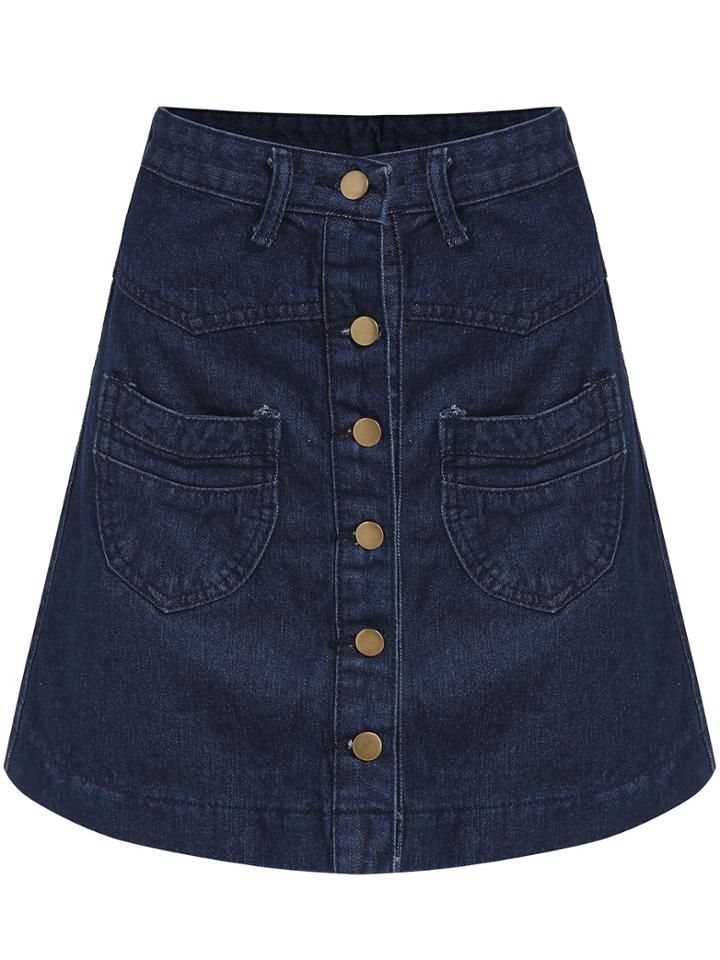 Shein Navy Single Breasted A Line Denim Skirt