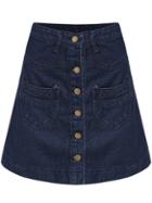 Shein Navy Single Breasted A Line Denim Skirt