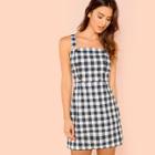 Shein Thick Strap Button Detail Gingham Dress