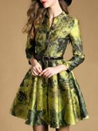 Shein Yellow Round Neck Long Sleeve Drawstring Coat