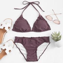 Shein Frill Trim Solid Bikini Set
