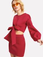 Shein Lantern Sleeve Knit Front Top With Skirt