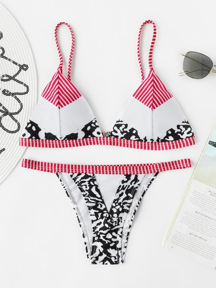 Shein Striped Print Triangle Bikini Set