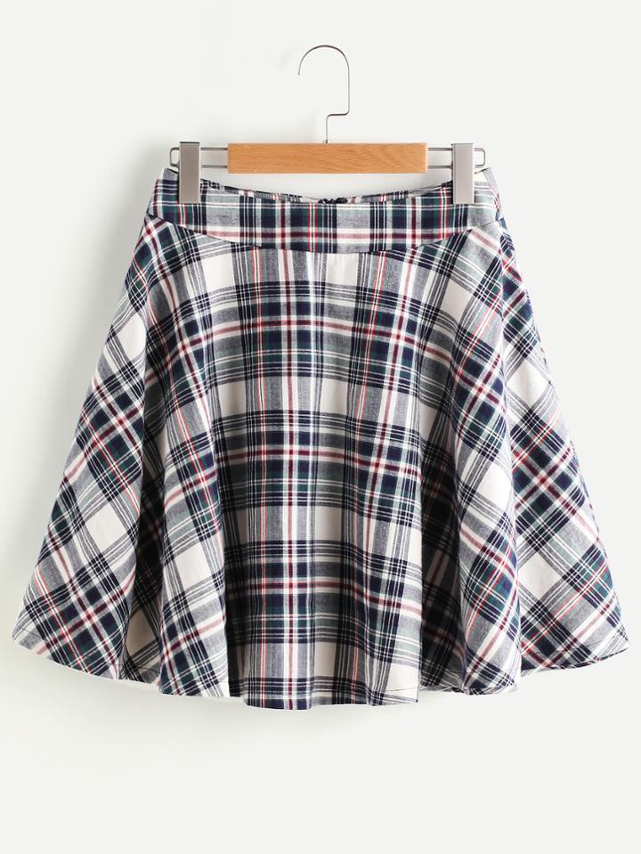 Shein Zip Back Plaid Circle Skirt