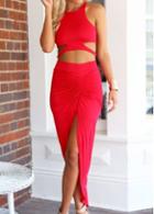 Rosewe Sleeveless Front Slit Two Piece Dresses