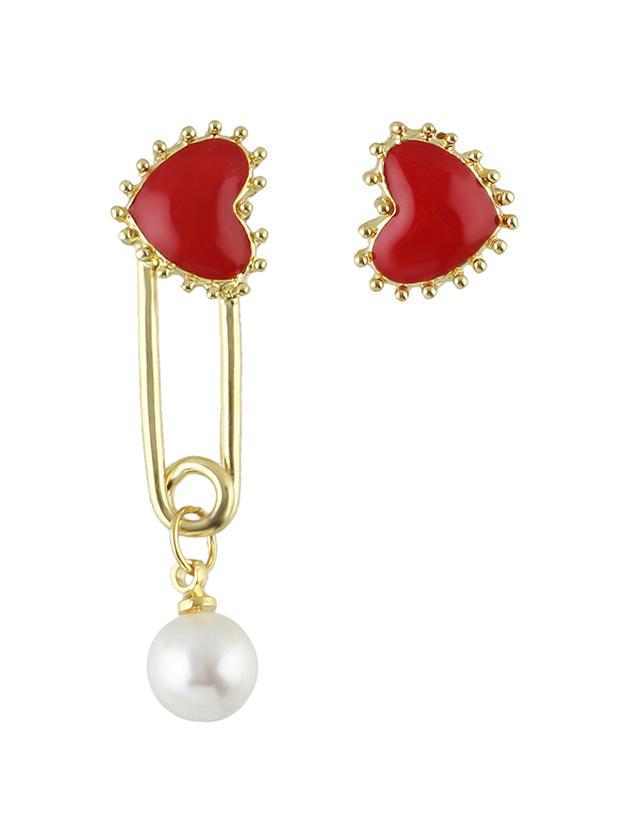 Shein Gold New Coming Red Enamel Heart Shape Hanging Stud Earrings