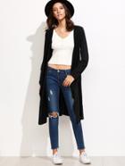 Shein Black Elastic Waist Hooded Long Coat