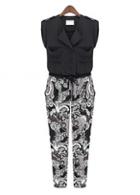 Rosewe Fashion Black Paned Printed Sleeveless Ankle Length Jumpsuit