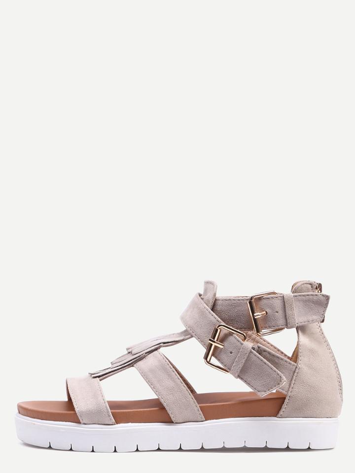Shein Apricot Faux Suede Caged Flatform Sandals