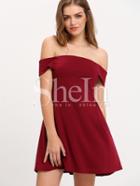 Shein Burgundy Off The Shoulder Pleated Dress