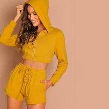 Shein Zip Up Crop Hoodie And Shorts Set