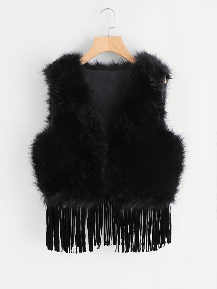 Shein Fringe Hem Faux Fur Vest
