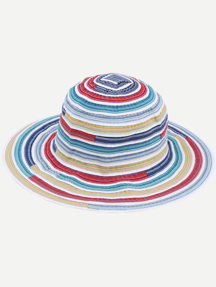 Shein Multicolor Stripe Large Brimmed Beach Hat