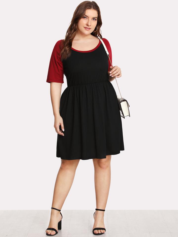 Shein Contrast Raglan Sleeve Skater Dress