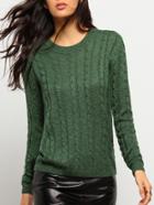 Shein Green Round Neck Cable Knit Slim Sweater
