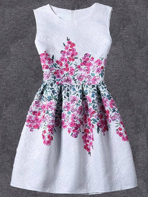 Shein Floral Print Fit & Flare Dress - White