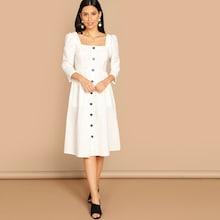 Shein Button & Pocket Front Square Neck Dress