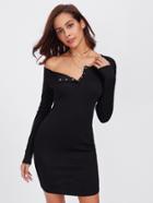 Shein Snap Button Neck Solid Fitting Dress